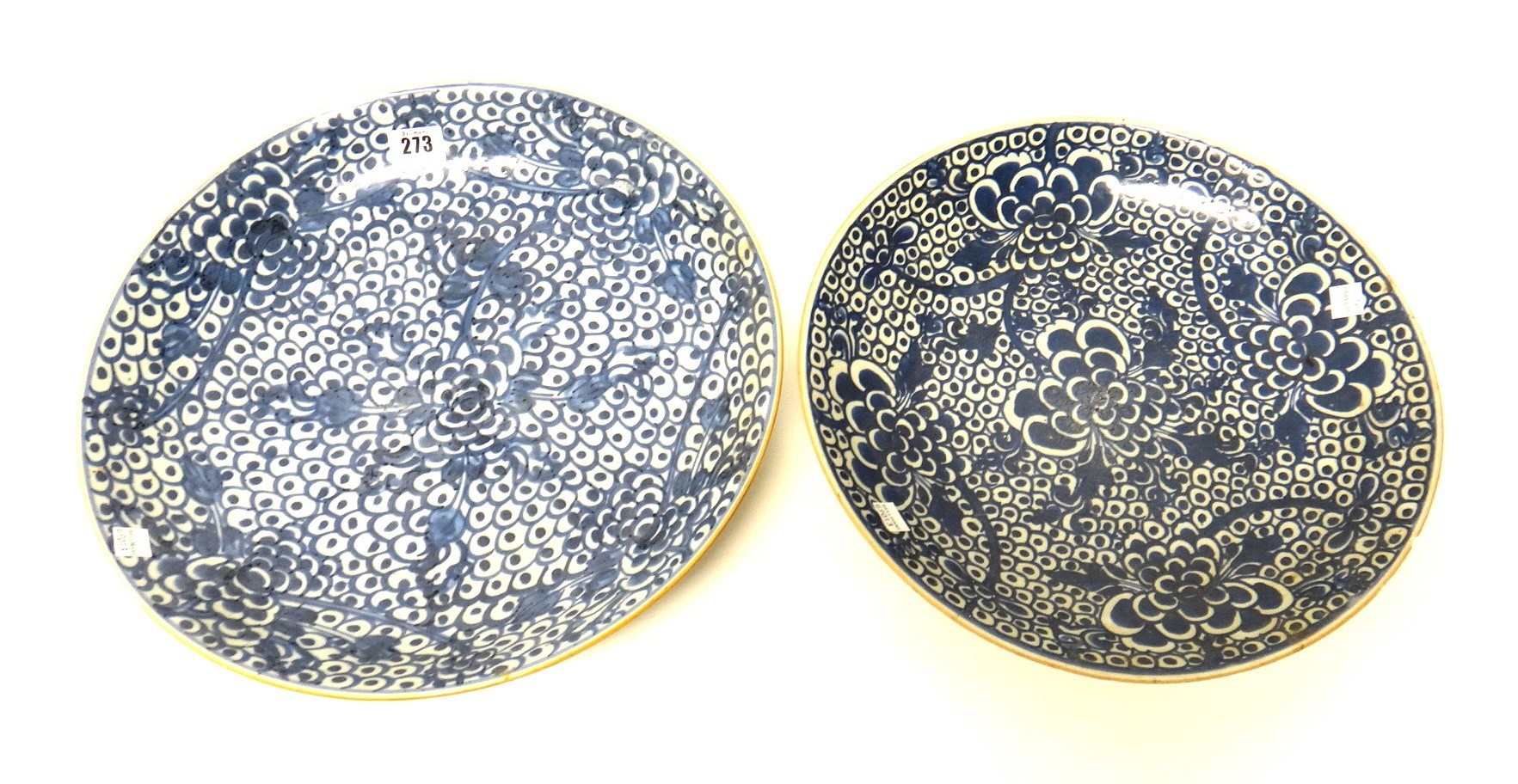 Appraisal: Two Chinese blue and white dishes Kangxi each painted with