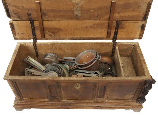 Appraisal: Continental walnut coffer storage trunk th th c rectangular case