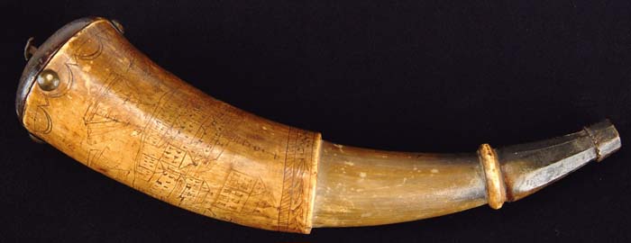 Appraisal: FINE ENGRAVED POWDER HORN SIGNED BENJAMIN HILL Early horn engraved