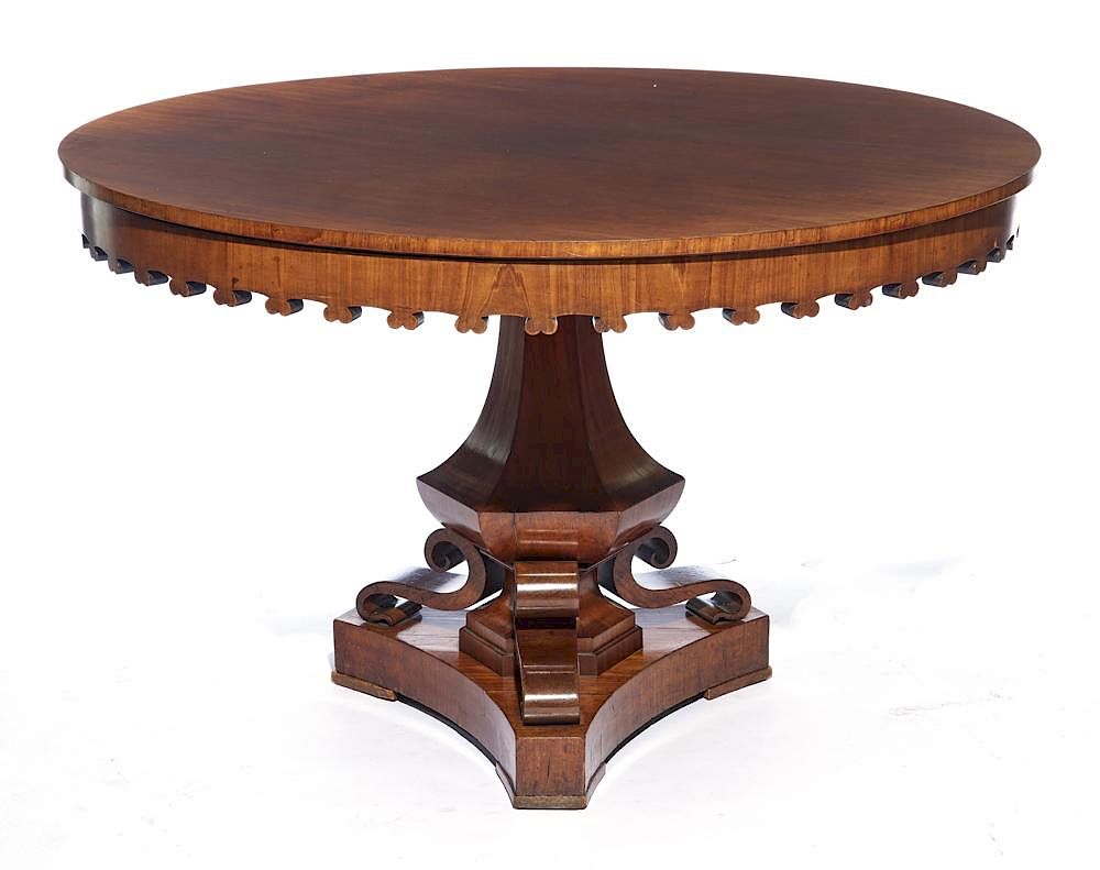 Appraisal: th c Swedish walnut round dining table th c Swedish