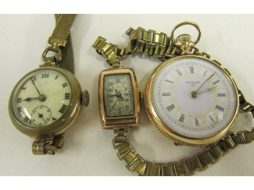 Appraisal: Lot comprising ct gold plated Elgin fob watch and two