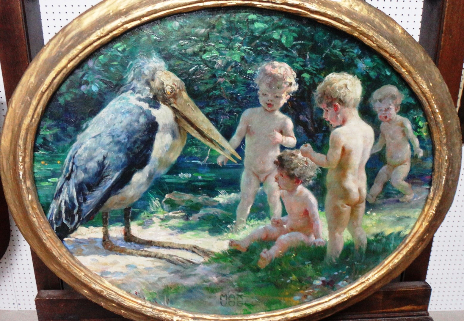 Appraisal: Max Vogel th th century Stork and Babies oil on