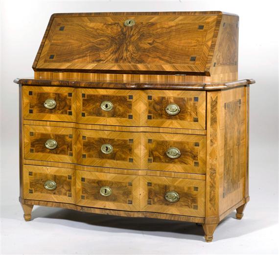 Appraisal: BUREAU Louis XVI Bern circa Walnut and burled walnut parquetry