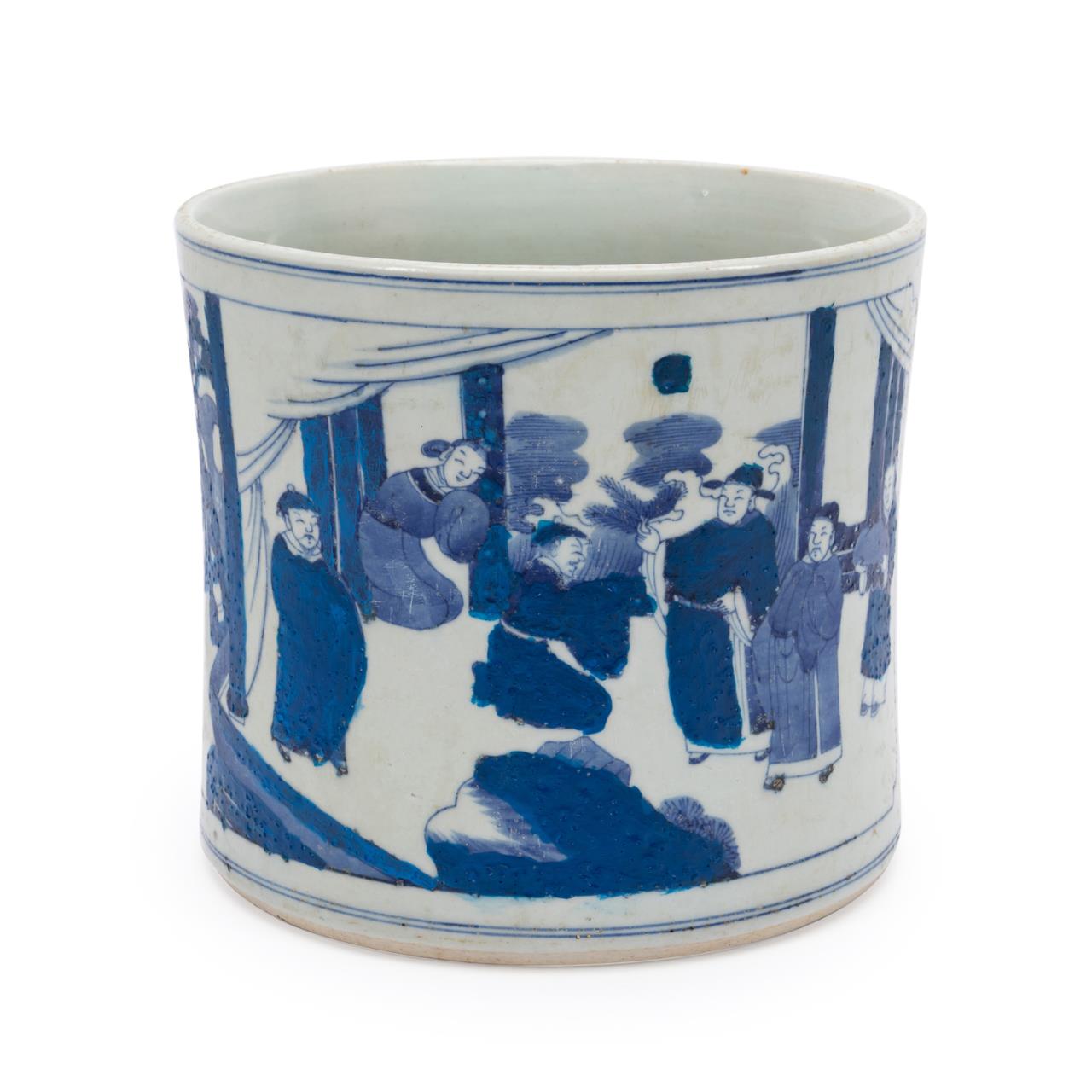 Appraisal: CHINESE BLUE AND WHITE BRUSH POT Chinese blue and white