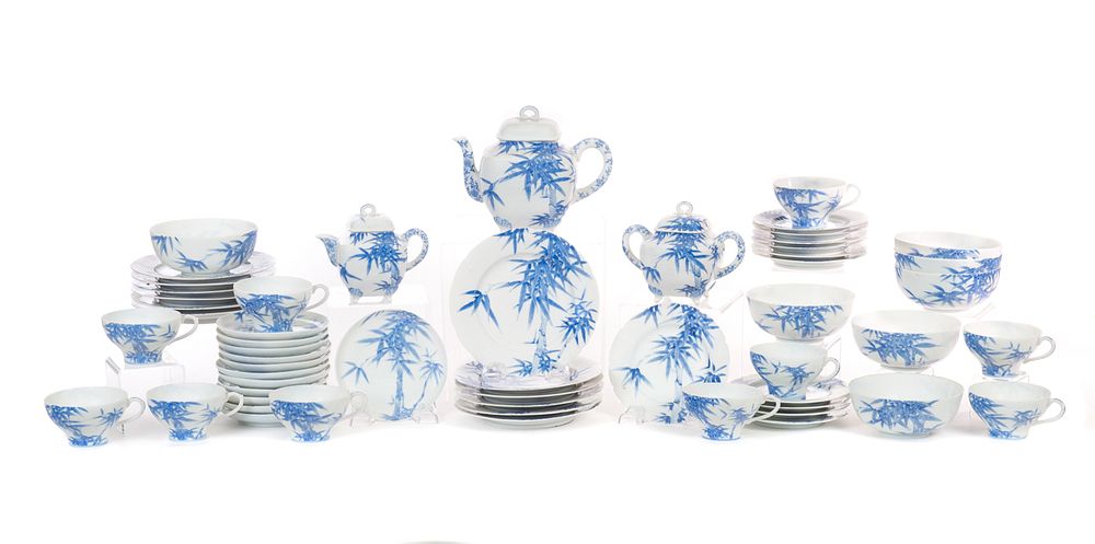 Appraisal: Signed Chinese Blue White Porcelain Luncheon Set with Chinese porcelain