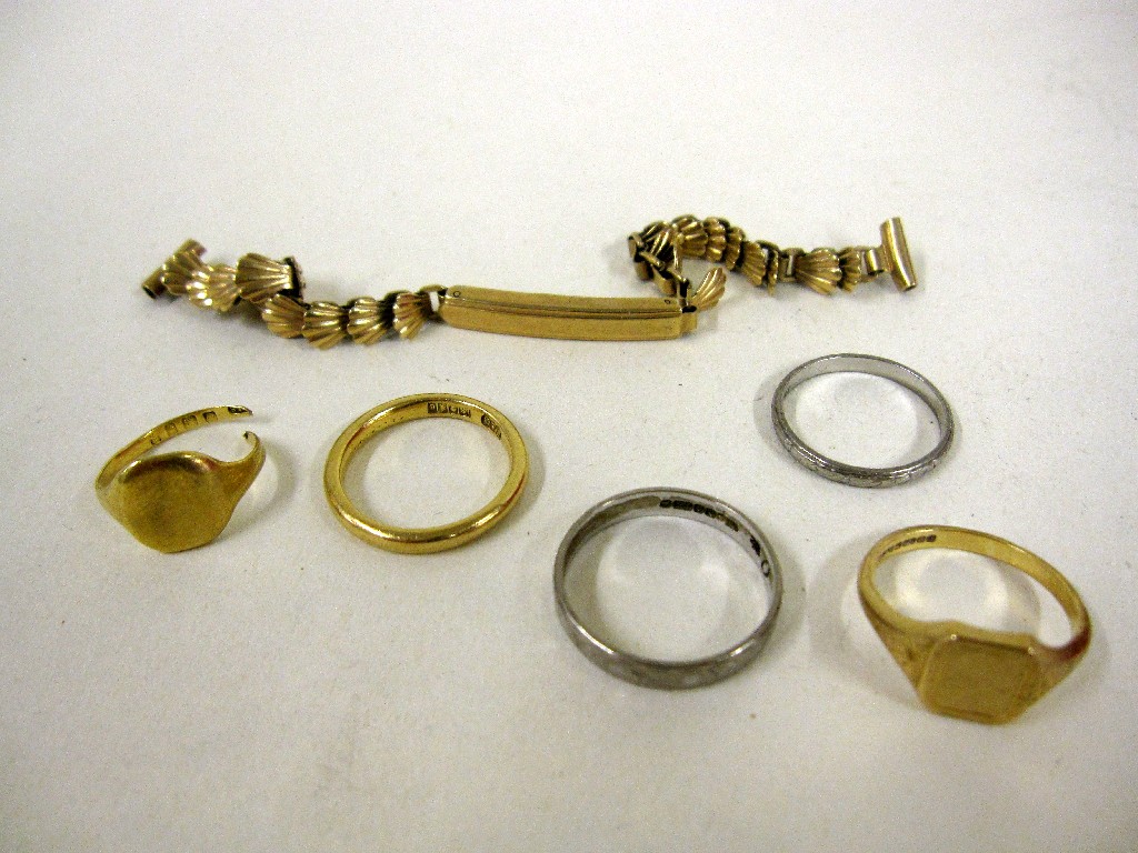 Appraisal: Lot comprising ct gold watch bracelet and ring gms platinum