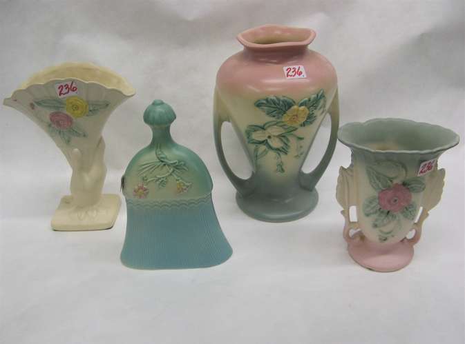 Appraisal: GROUP OF HULL U S A POTTERY VASES raised floral