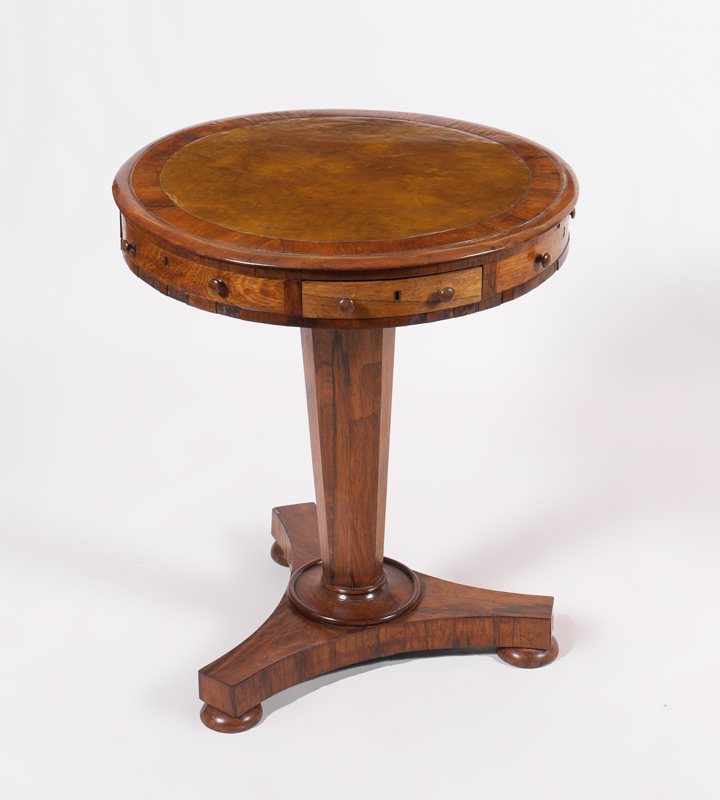 Appraisal: ROUND BIEDERMEIER OCCASIONAL TABLE Round top with replacement inset leather