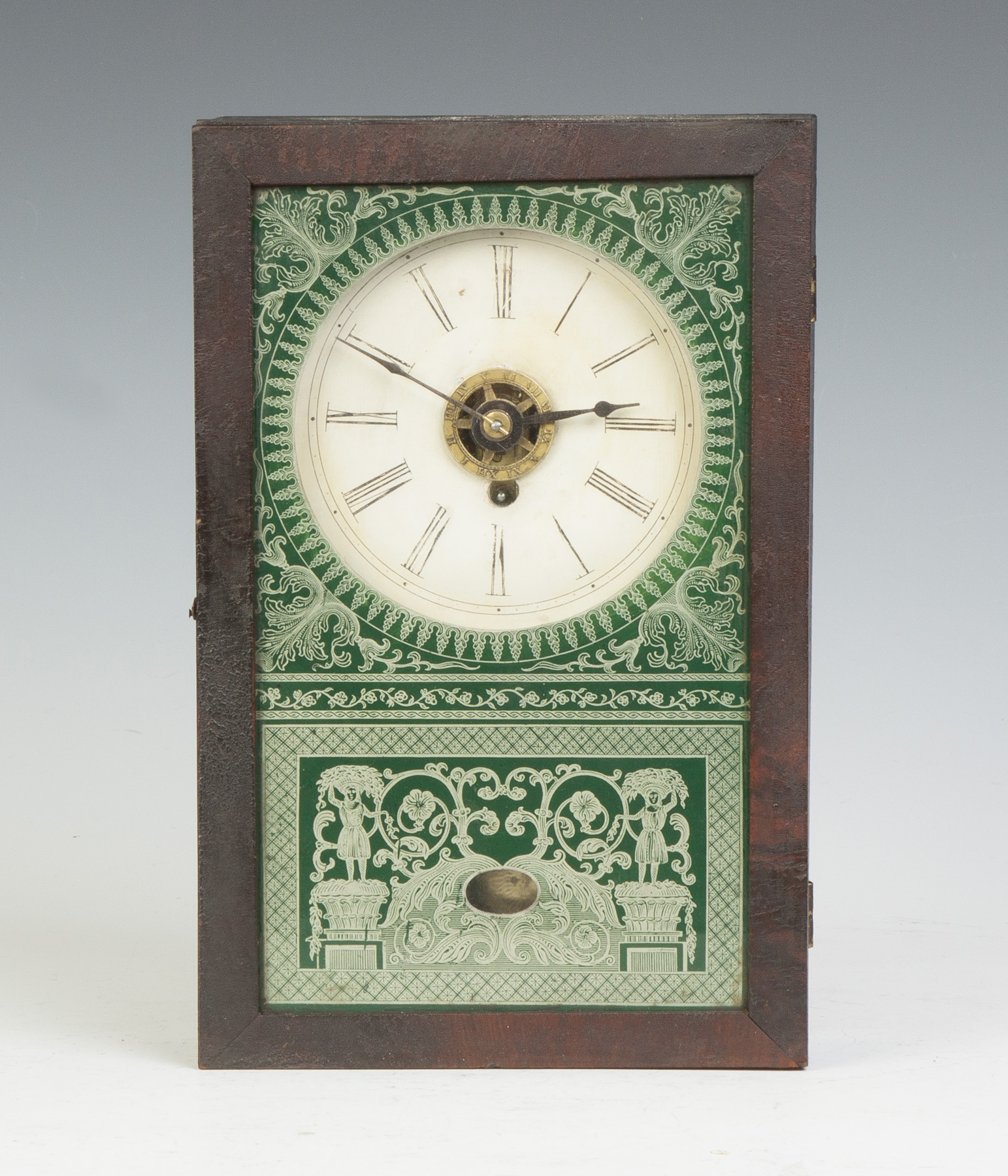 Appraisal: New England Clock Co Cigar Box Clock with Alarm Mahogany