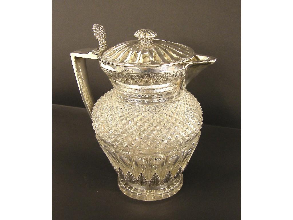 Appraisal: Good Edwardian silver mounted cut glass baluster jug and cover