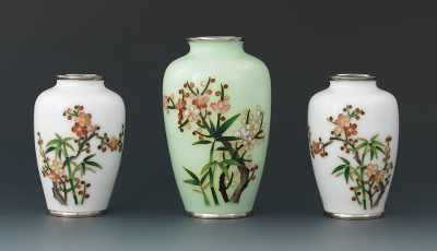 Appraisal: Three Small Japanese Prunus Cloisonne Vases Including a - H