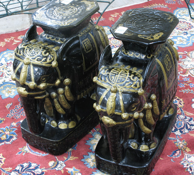 Appraisal: PAIR OF CHINESE ELEPHANT-FORM GARDEN STOOLS of black glazed clay