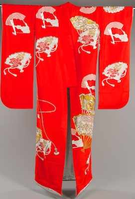 Appraisal: A Japanese Wedding Kimono Contemporary Bright red peau de soie