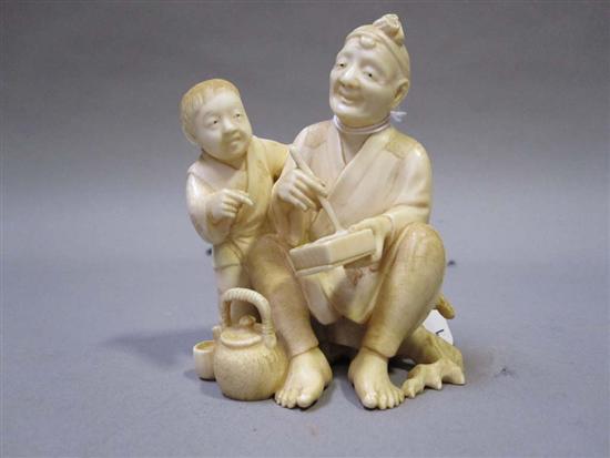 Appraisal: JAPANESE IVORY OKIMONO FIGURAL GROUP Early th C of a