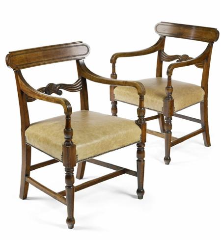 Appraisal: A set of four Regency mahogany open armchairs the broad