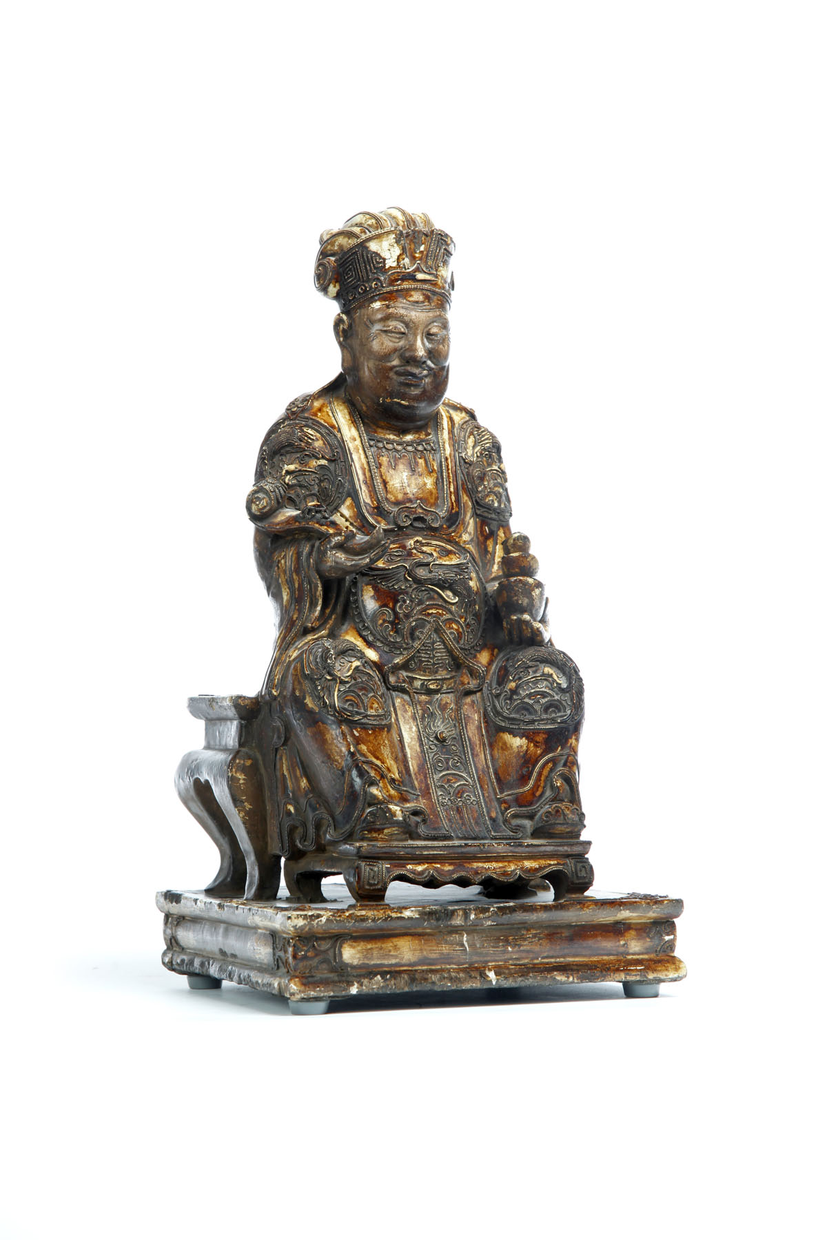 Appraisal: FIGURE OF A SEATED DEITY China early th century carved