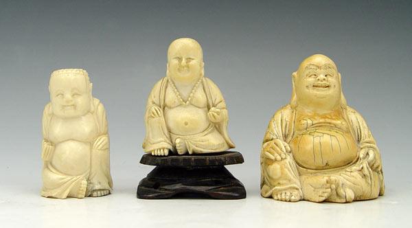 Appraisal: COLLECTION OF CARVED IVORY BUDDHA To include Early carved seated