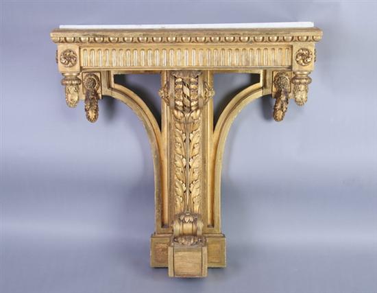 Appraisal: CONTINENTAL NEOCLASSICAL MARBLE-TOP CONSOLE th century gilt-wood Carrara marble slab