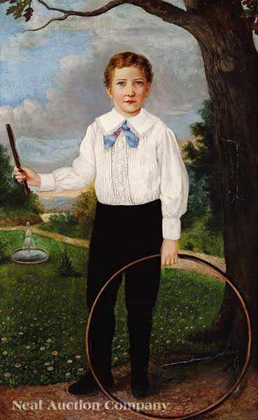 Appraisal: American School Portrait of a Boy with Hoop oil on