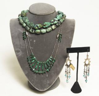 Appraisal: Malachite Silver Necklace together with Turquoise Necklaces together with Sterling