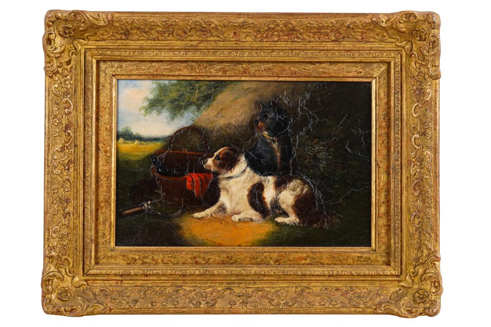 Appraisal: ATTRIBUTED TO GEORGE ARMFIELD - DOGS IN LANDSCAPEoil on canvas