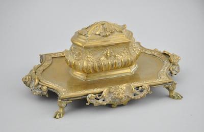 Appraisal: Bronze Inkstand Turn of the th Century Cast bronze with