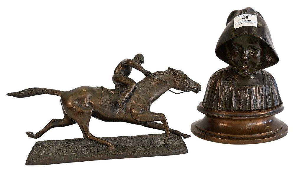 Appraisal: Two Bronze Sculptures to include a small bronze bust of