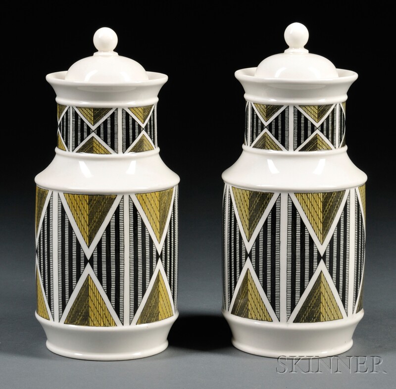 Appraisal: Pair of Wedgwood Queen's Ware Design Canisters and Covers England