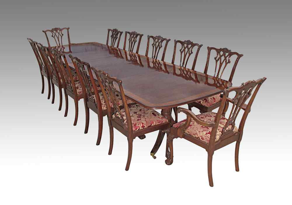 Appraisal: WHITE FURNITURE CO BANDED MAHOGANY DINING TABLE AND CHIPPENDALE STYLE