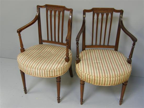 Appraisal: Pair of th century mahogany armchairs with upholstered seats fantail