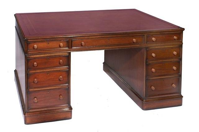 Appraisal: A VICTORIAN MAHOGANY PARTNERS DESK the top with gilt tooled