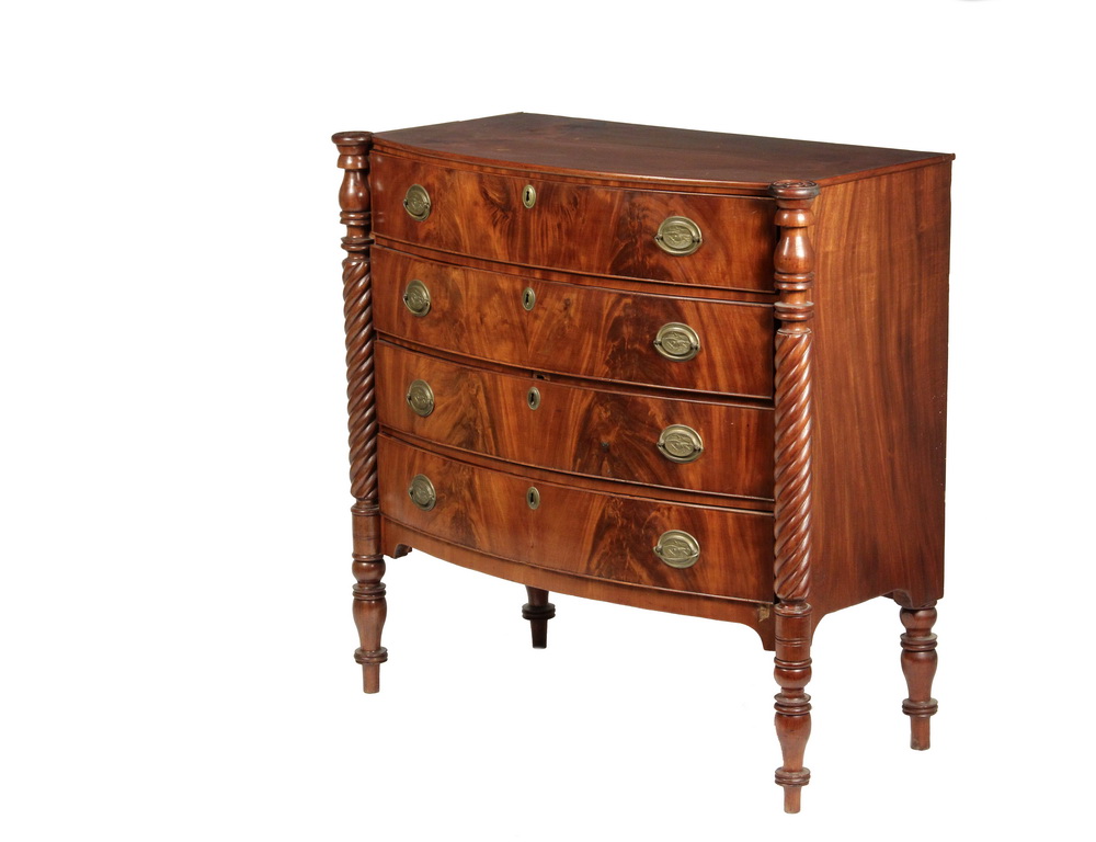 Appraisal: BOWFRONT SHERATON CHEST OF DRAWERS - Country Sheraton Dresser circa