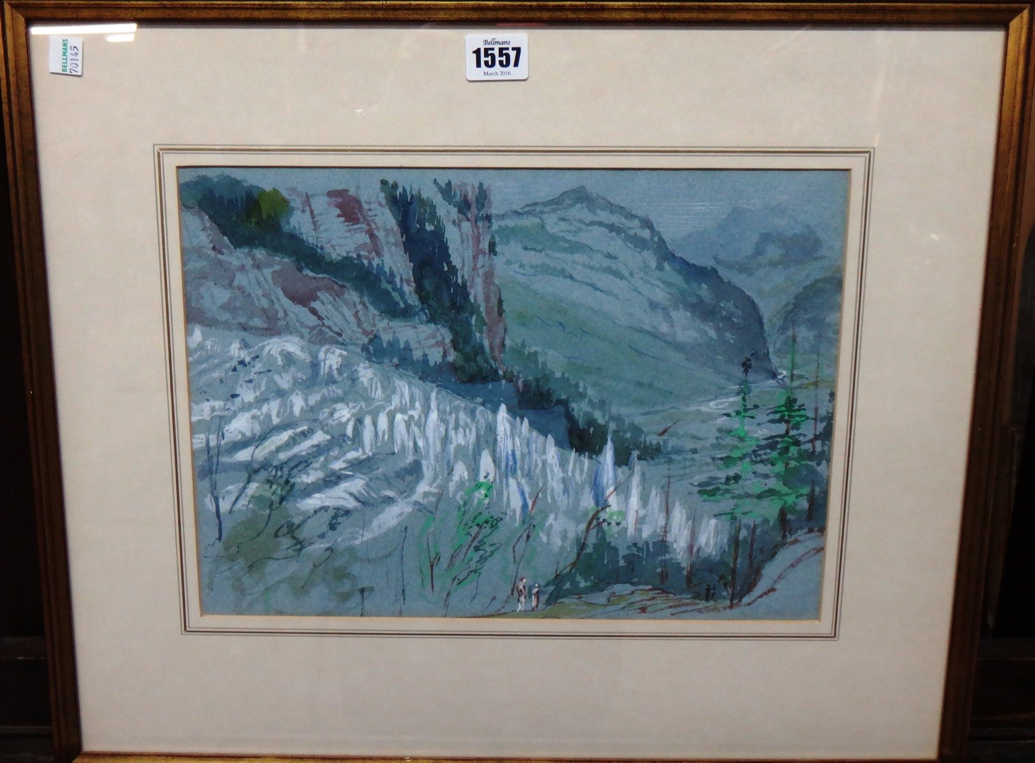 Appraisal: Attributed to Henry Acland - A mountain pass watercolour heightened