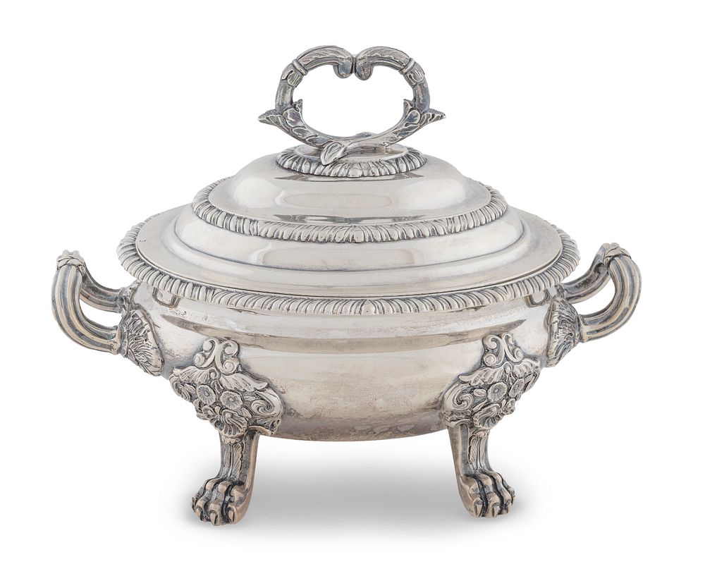 Appraisal: A George IV Silver Sauce Tureen and Cover Height x