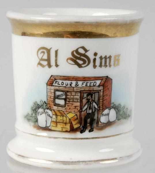 Appraisal: Flour Feed Store Shaving Mug Description Gilt name Al Sims