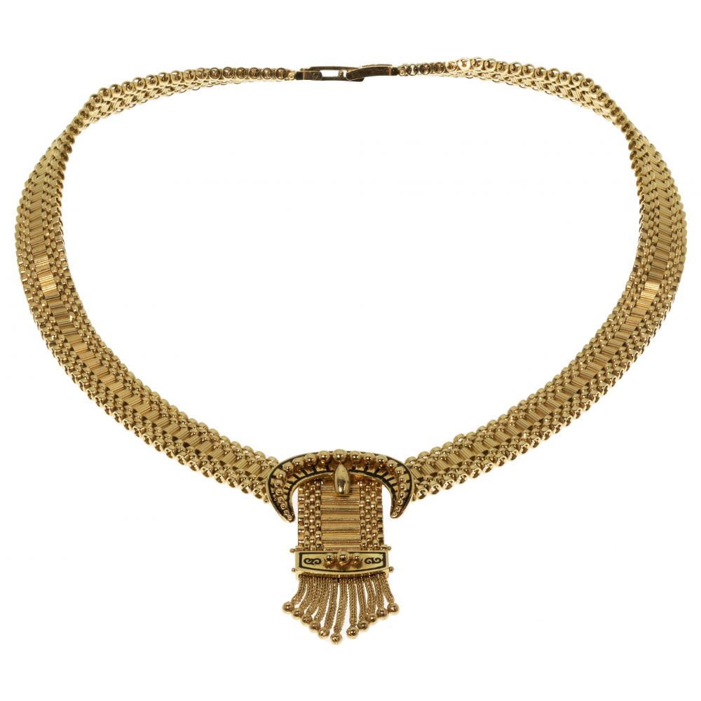 Appraisal: K YELLOW GOLD NECKLACE mm wide choker having buckle tassel