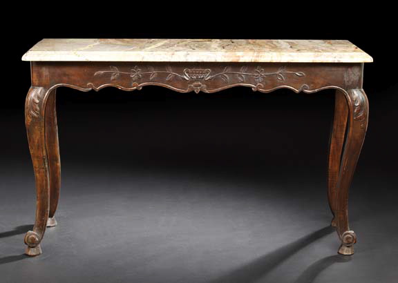 Appraisal: Provincial George III-Style Mahogany and Marble-Top Side Table the rectangular