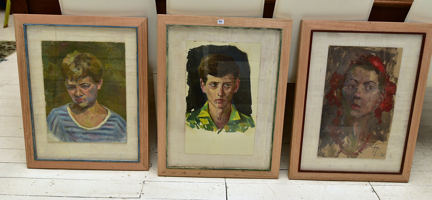 Appraisal: THREE PORTRAITS IN FRAMES one initialled FD and dated '