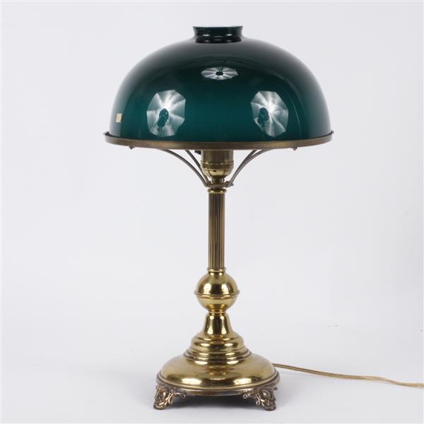 Appraisal: Green Glass Brass Table Desk Lamp