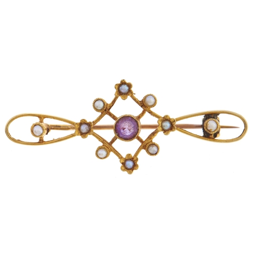 Appraisal: An amethyst and split pearl openwork brooch early th c