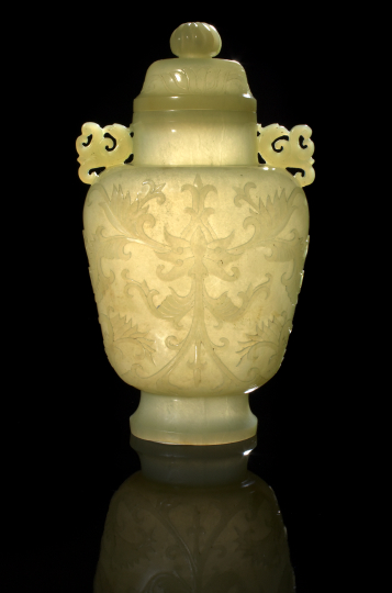 Appraisal: Good Chinese Carved Jade Covered Vase mid- th century the