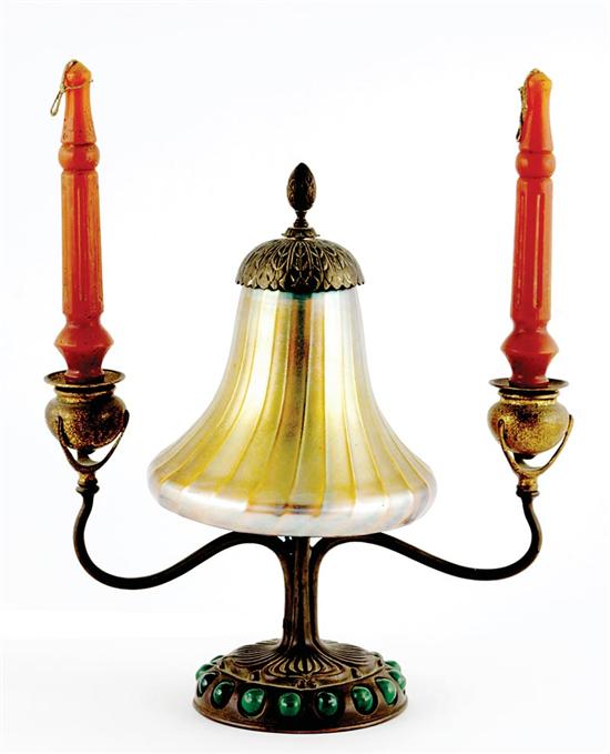 Appraisal: Tiffany Studio candelabra converted to lamp circa - molded bronze