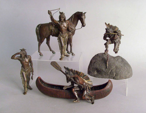 Appraisal: Three bronze figures of Native Americans after Kauba n h