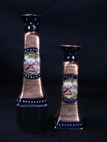 Appraisal: Pair of Cobalt Limoges Candlesticks inches tall with gold and