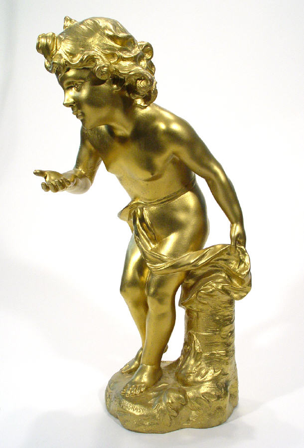 Appraisal: Large gilded spelter figure of a young girl with outstretched