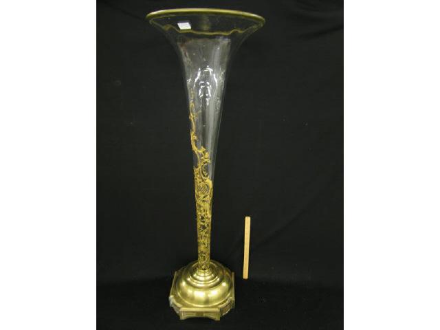 Appraisal: Moser Style Enameled Crystal Floor Vase tall brass base elaborate