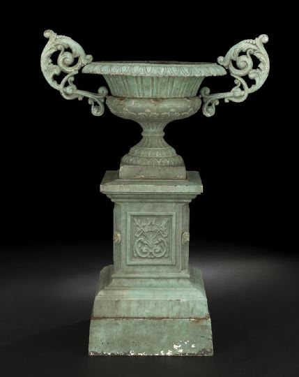 Appraisal: American Cast-Iron Self-Draining Garden Urn late th century the base