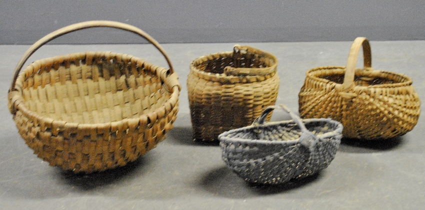 Appraisal: - Four splintwood gathering baskets largest h x x -