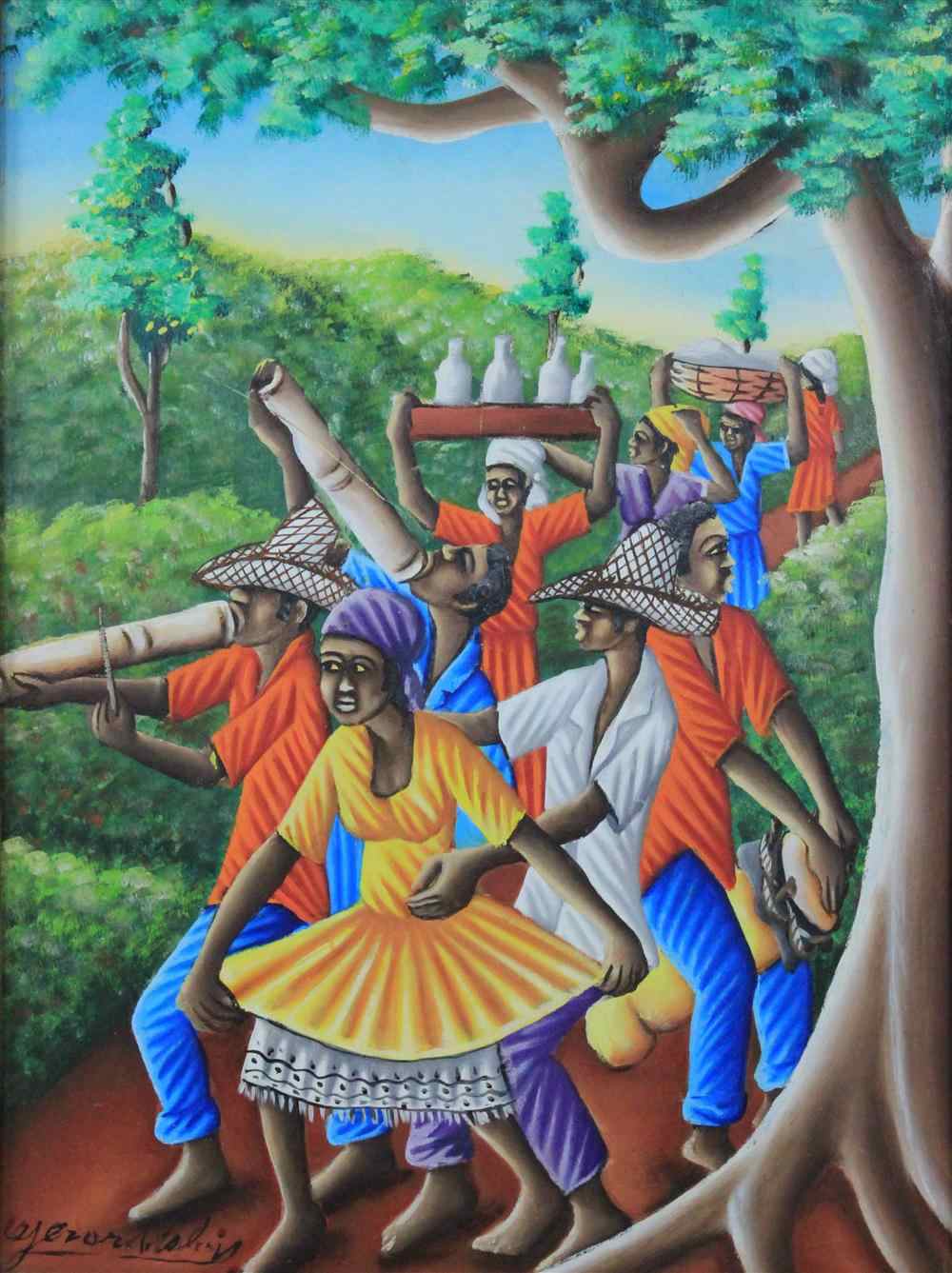 Appraisal: ALFRED ALTIDOR HAITIAN HAITIAN VILLAGE SCENE Oil on canvas x