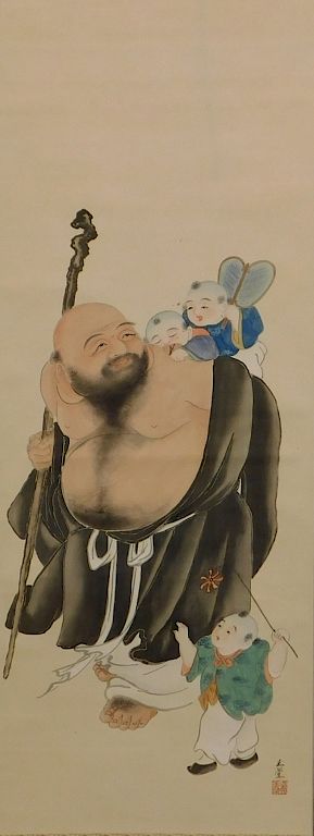 Appraisal: Japanese Buddha Hanging Wall Scroll Painting Japan Buddha carrying two